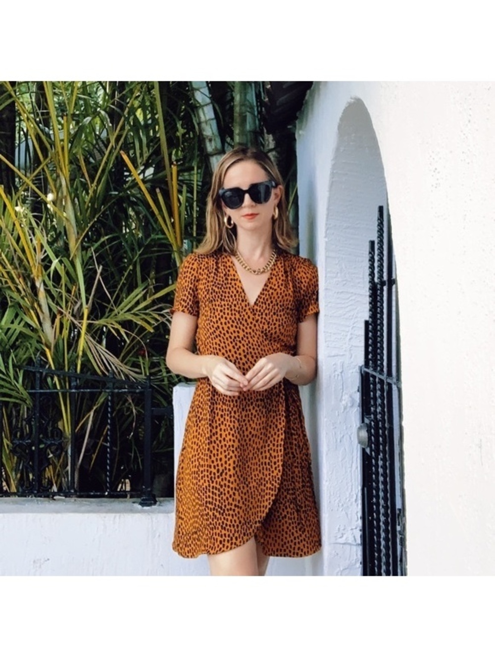 J. Crew Drapey twill wrap dress orange black leopard cheetah print